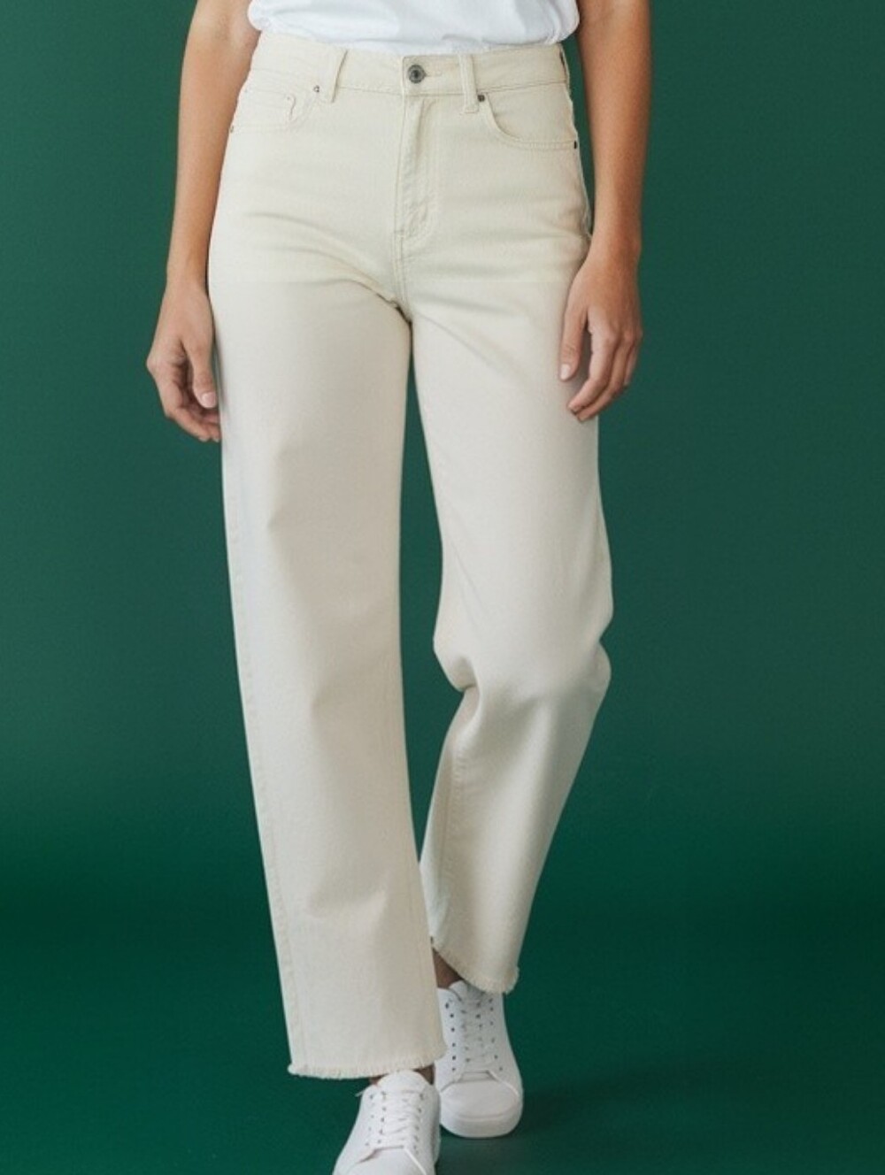 ​H&M Cream Off White Wide Leg Raw Hem Denim Jeans Size US 6 / EUR 38
